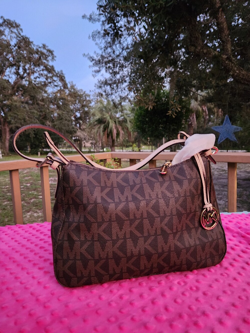 Michael Kors Brown MK Logo Crossbody with Gold Charm. NWOT - Picture 8 of 10